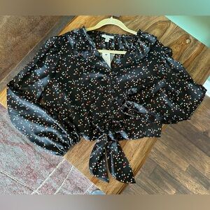 Topshop Celestial Star Print Top Tie Front Cropped Blouse Satiny Size 8 NWT